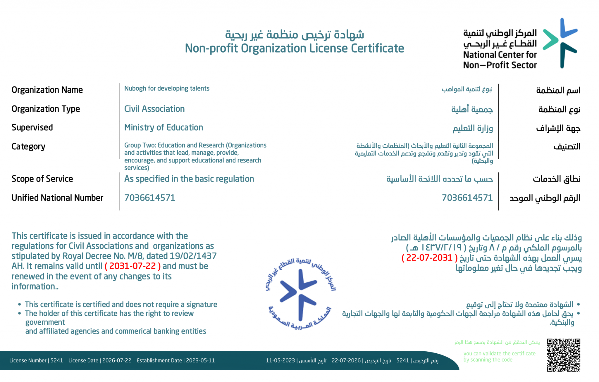 ترخيص منظمة غير ربحية